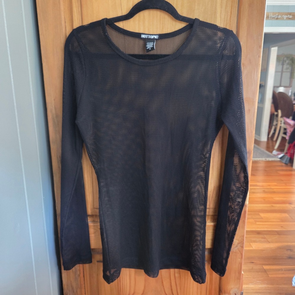 Y2K Hot Topic Mesh Top Long Sleeve See Through Layering Goth Grunge XL